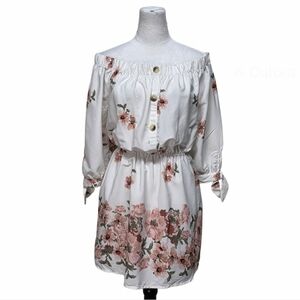 Hint of Blush Pink Cream Off-Shoulder Bishop Sleeve Midi Dress | Size XL
